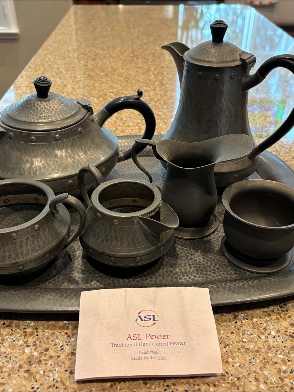Hammered Black Pewter Tea Set - Handcrafted Serveware